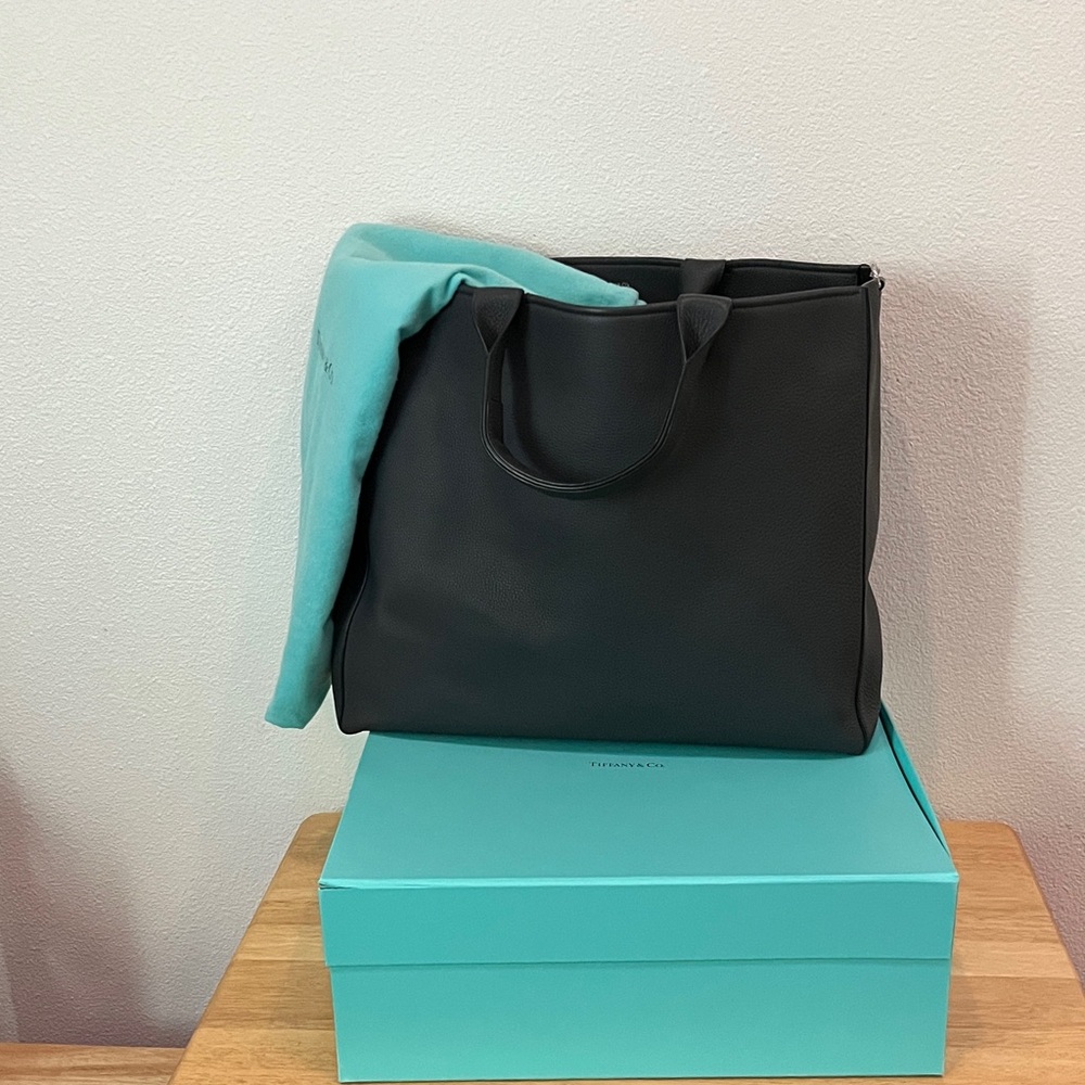 Tiffany & Co. Dark Grey Leather Tote with Tiffany Blue Dust Bag